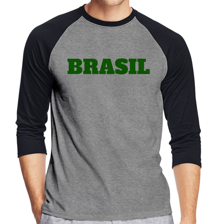 Camiseta Raglan Brasil - Copa do Mundo Manga 3/4 - Cinza/Preto