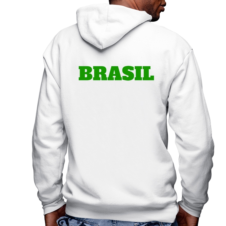 Blusa Moletom Brasil - Copa do Mundo Masculina com Capuz e Zíper - Branca