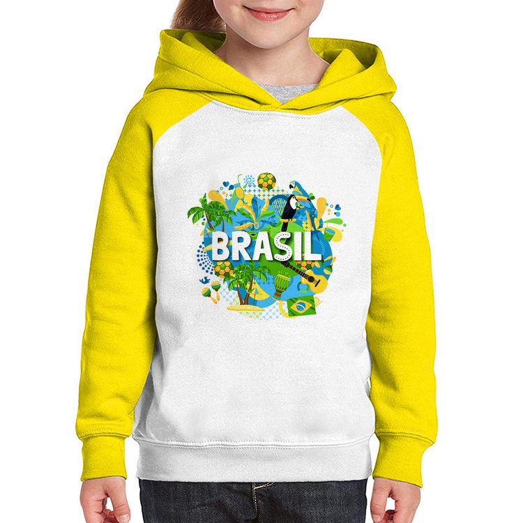 Moletom Infantil Brasil - Branco/Amarelo
