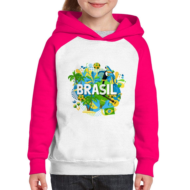 Moletom Infantil Brasil - Branco/Rosa