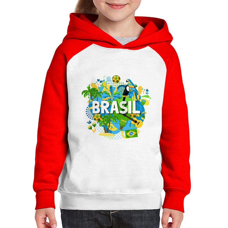 Moletom Infantil Brasil - Branco/Vermelho