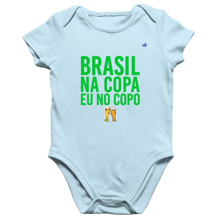 Body Bebê Algodão Brasil na Copa eu no copo - Azul Bebê