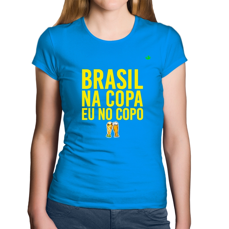 Baby Look Algodão Brasil na Copa eu no copo - Azul