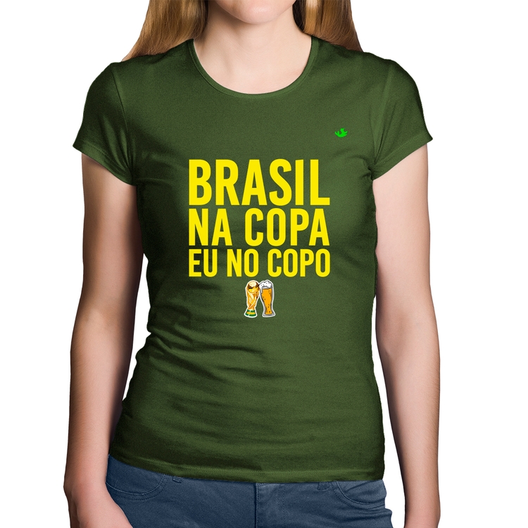 Baby Look Algodão Brasil na Copa eu no copo - Musgo