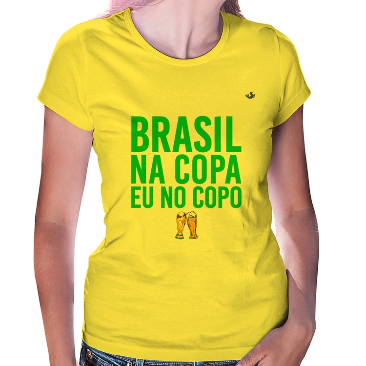 Baby Look Brasil na Copa eu no copo - Amarela