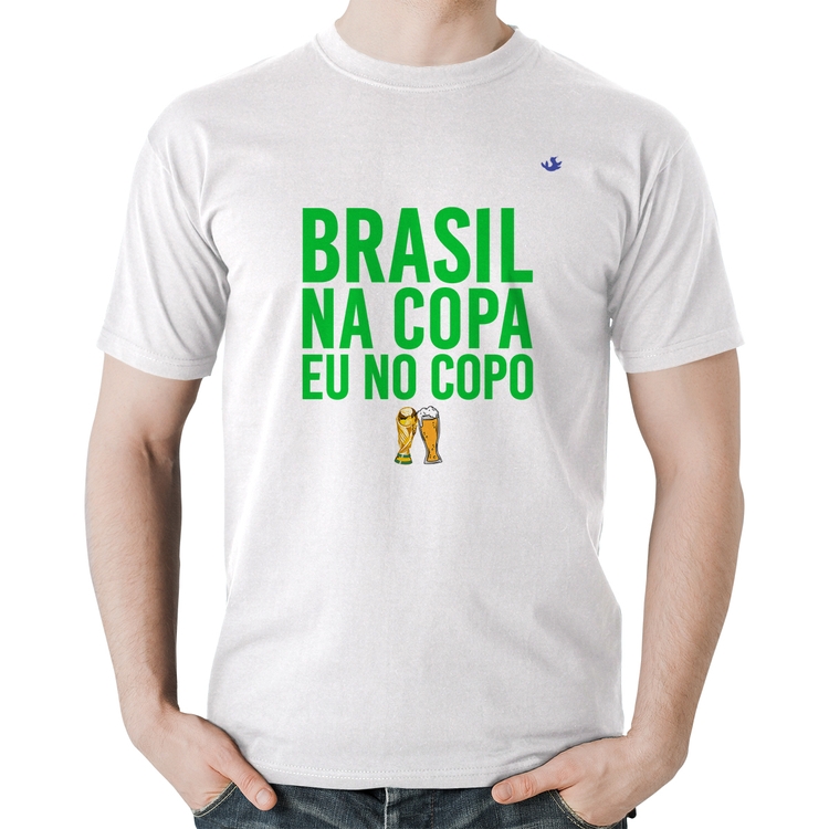 Camiseta Algodão Brasil na Copa eu no copo - Branca