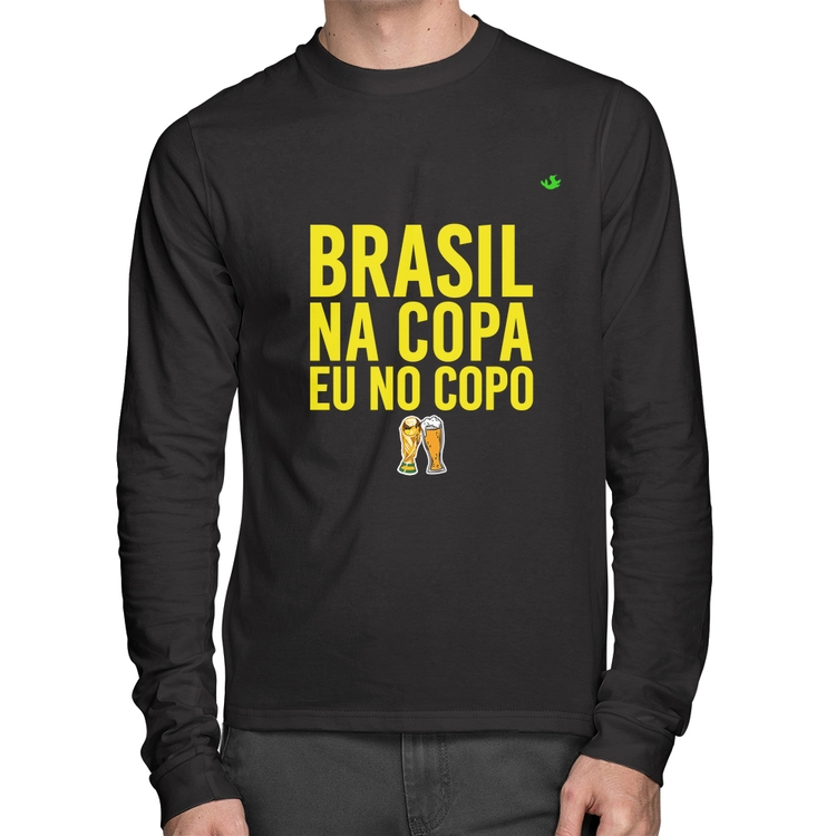 Camiseta Algodão Brasil na Copa eu no copo Manga Longa