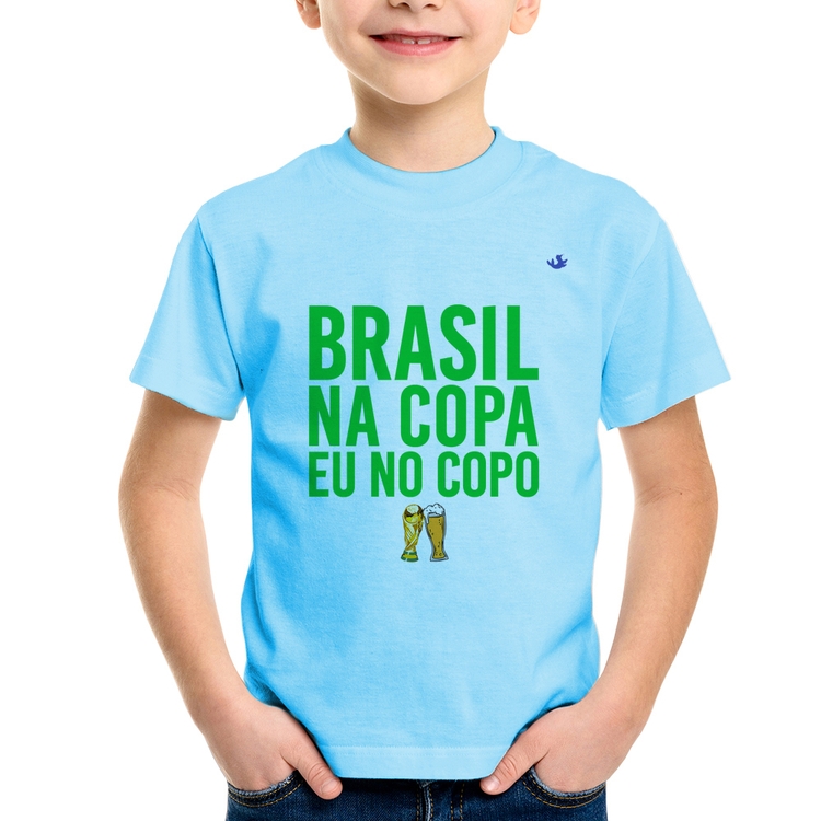 Camiseta Infantil Brasil na Copa eu no copo - Azul Bebê