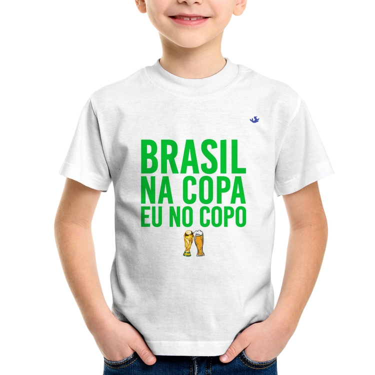 Camiseta Infantil Brasil na Copa eu no copo