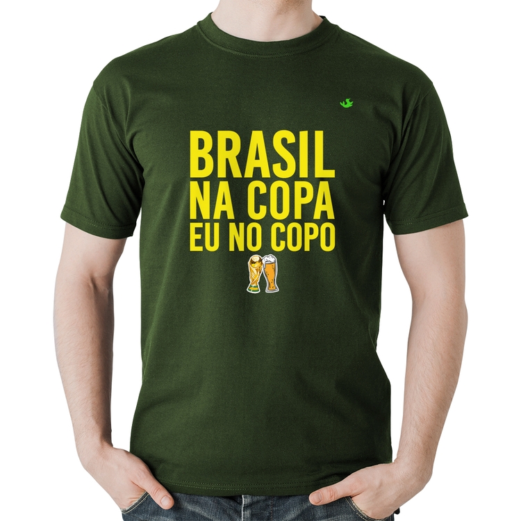 Camiseta Algodão Brasil na Copa eu no copo - Musgo