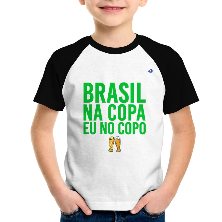 Camiseta Raglan Infantil Brasil na Copa eu no copo
