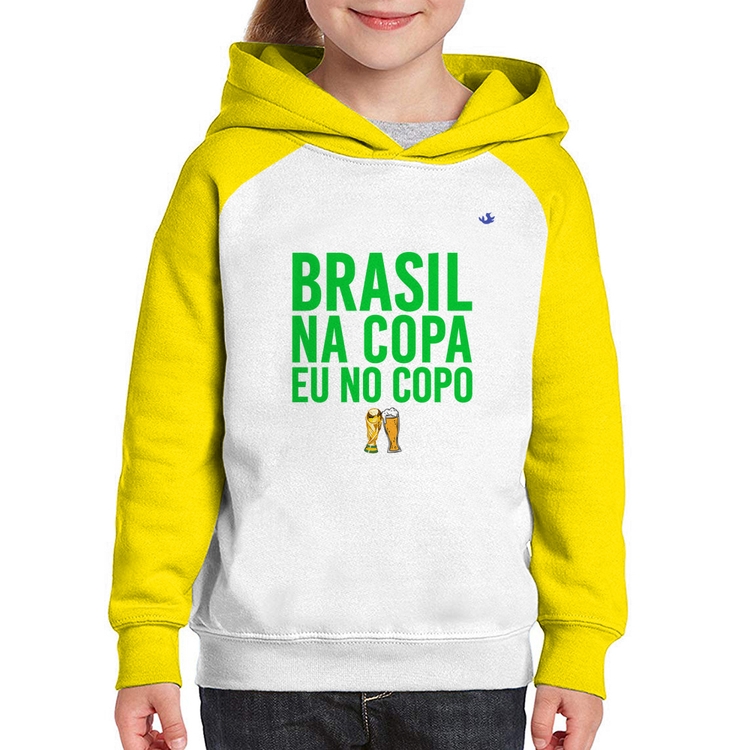 Moletom Infantil Brasil na Copa eu no copo - Branco/Amarelo