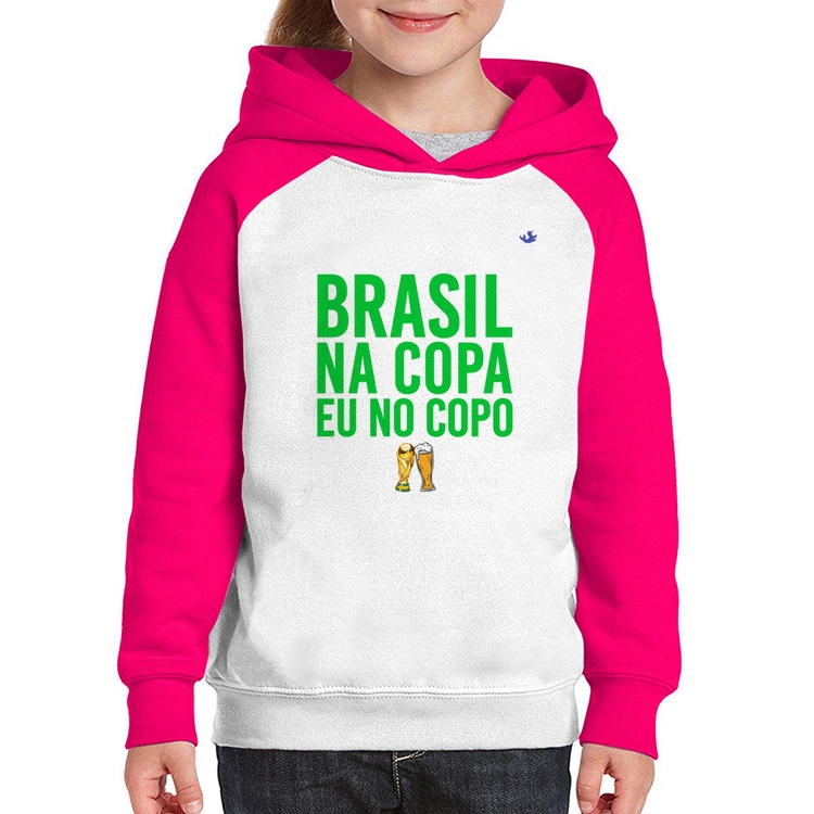 Moletom Infantil Brasil na Copa eu no copo - Branco/Rosa