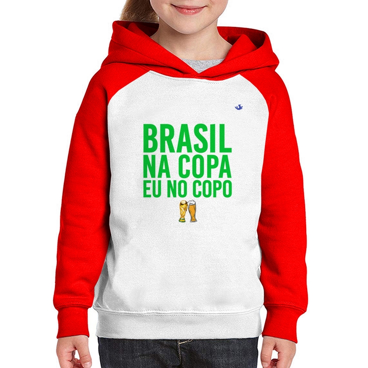 Moletom Infantil Brasil na Copa eu no copo - Branco/Vermelho