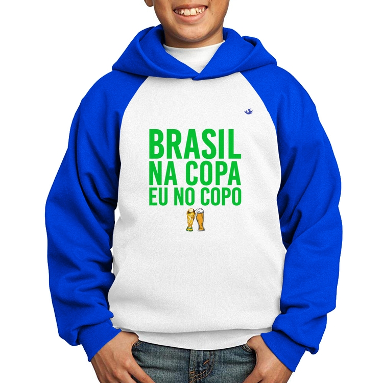 Moletom Infantil Brasil na Copa eu no copo - Branco/Azul