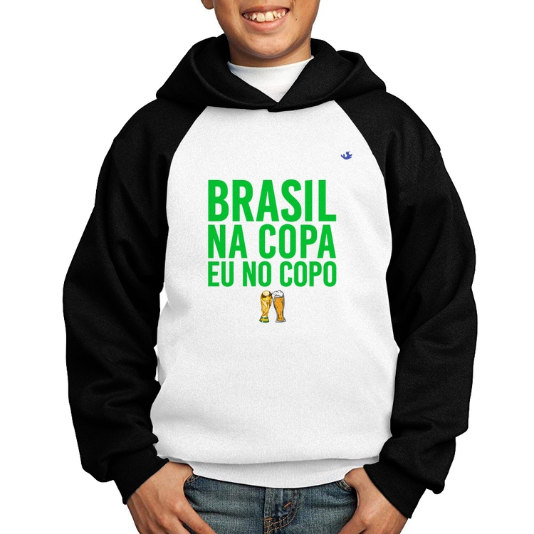 Moletom Infantil Brasil na Copa eu no copo - Branco/Preto