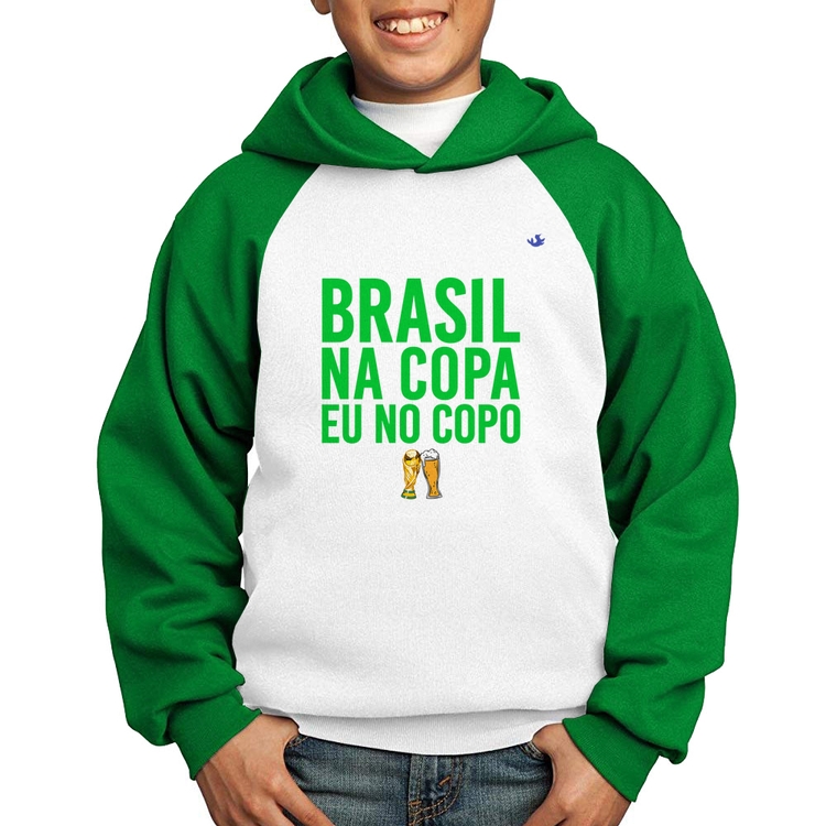 Moletom Infantil Brasil na Copa eu no copo - Branco/Verde