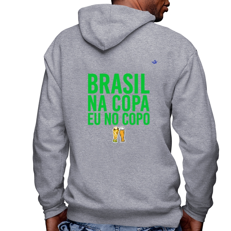 Blusa Moletom Brasil na Copa eu no copo Masculina com Capuz e Zíper - Mescla