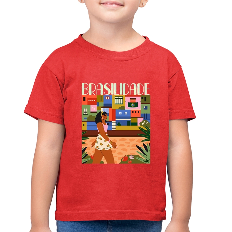 Camiseta Algodão Infantil Brasilidade - Vermelha