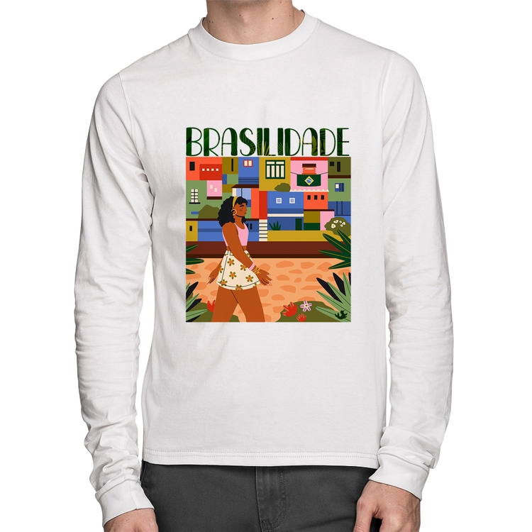 Camiseta Algodão Brasilidade Manga Longa - Branca