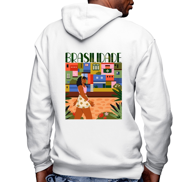 Blusa Moletom Brasilidade Masculina com Capuz e Zíper - Branca