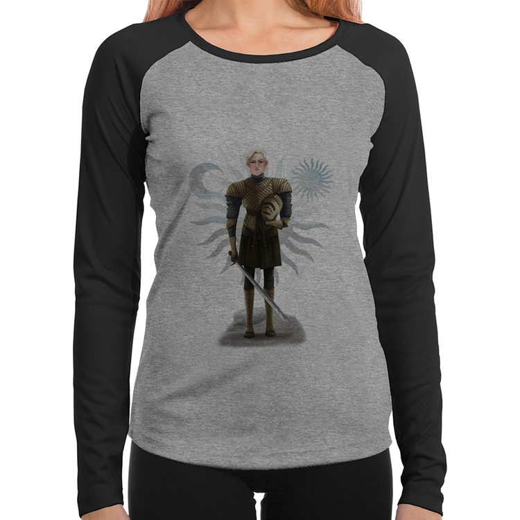 Baby Look Raglan Brienne of Tarth Manga Longa - Cinza/Preto