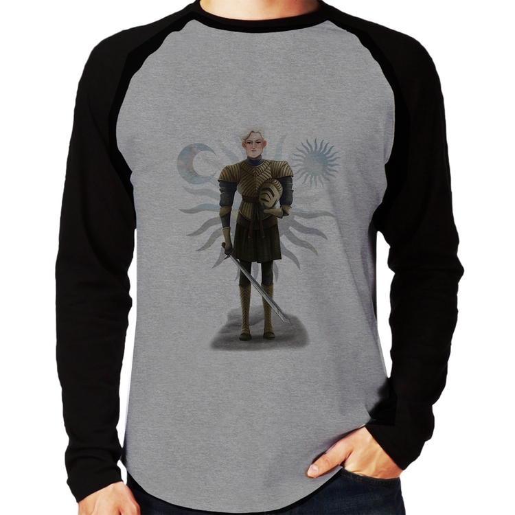 Camiseta Raglan Brienne of Tarth Manga Longa - Cinza/Preto