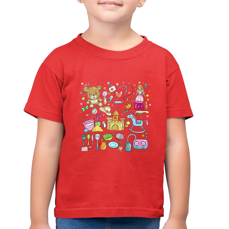Camiseta Algodão Infantil Brinquedos - Vermelha