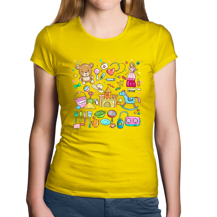 Baby Look Algodão Brinquedos - Amarela