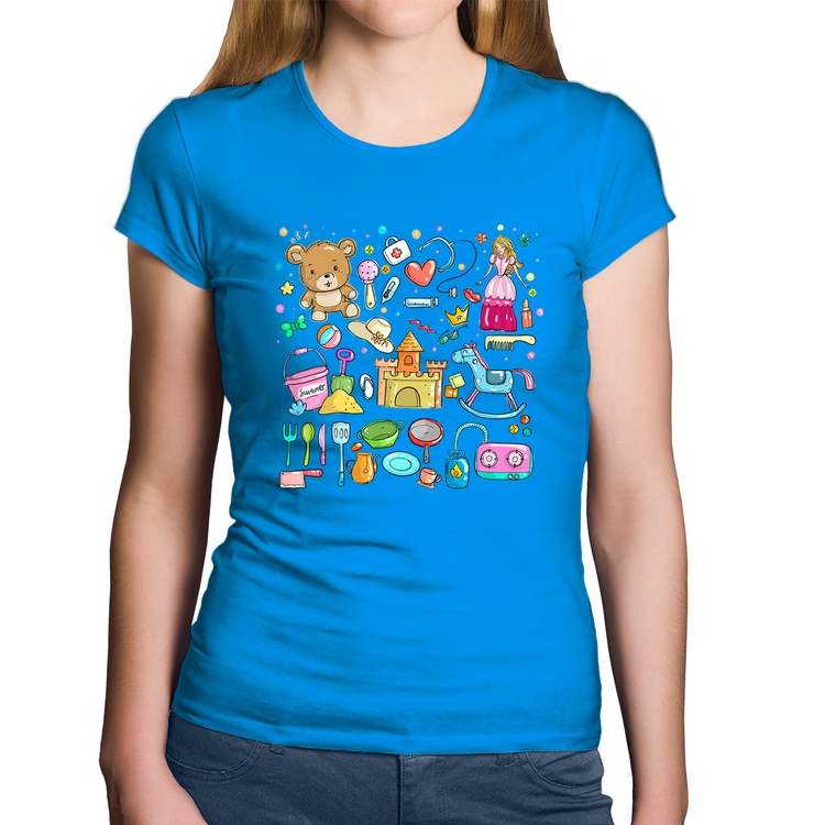 Baby Look Algodão Brinquedos - Azul