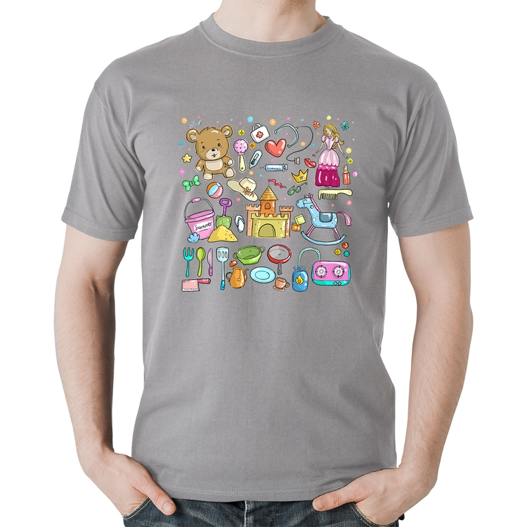 Camiseta Algodão Brinquedos - Cinza