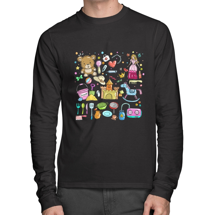 Camiseta Algodão Brinquedos Manga Longa