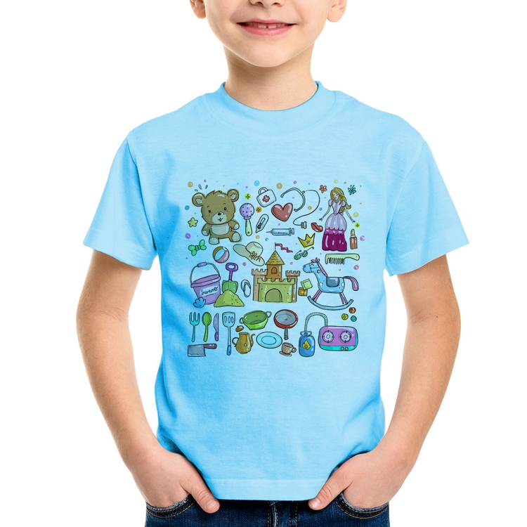 Camiseta Infantil Brinquedos - Azul Bebê