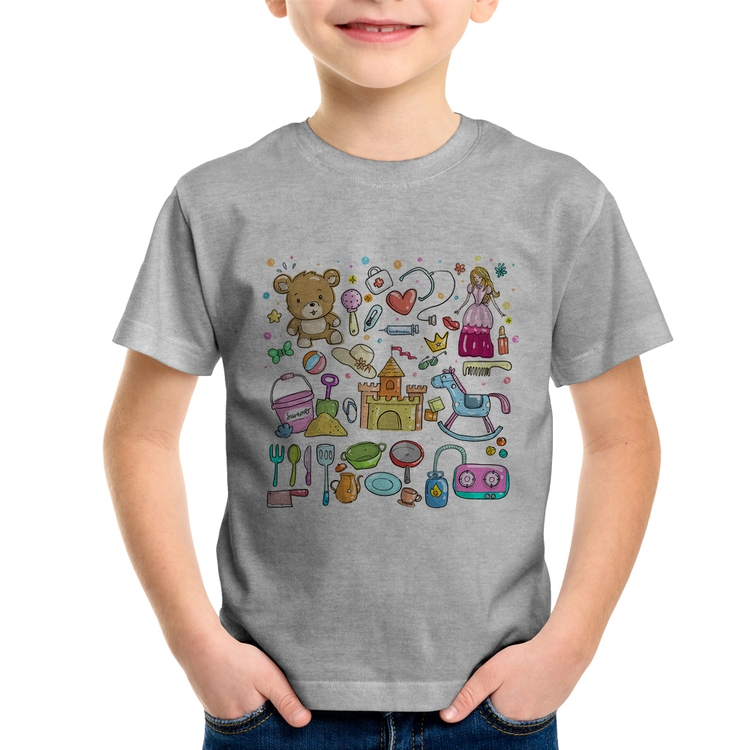 Camiseta Infantil Brinquedos - Cinza