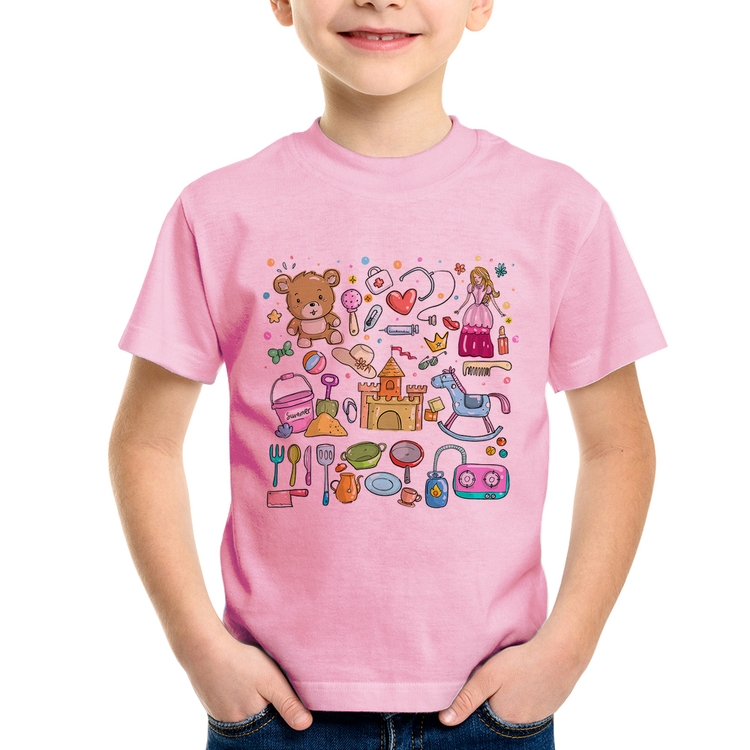 Camiseta Infantil Brinquedos - Rosa Bebê