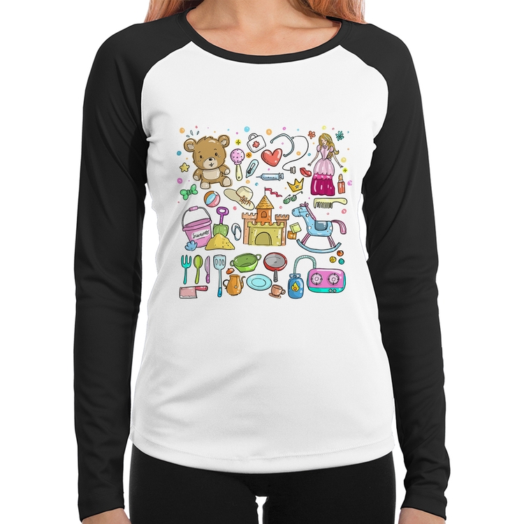 Baby Look Raglan Brinquedos Manga Longa