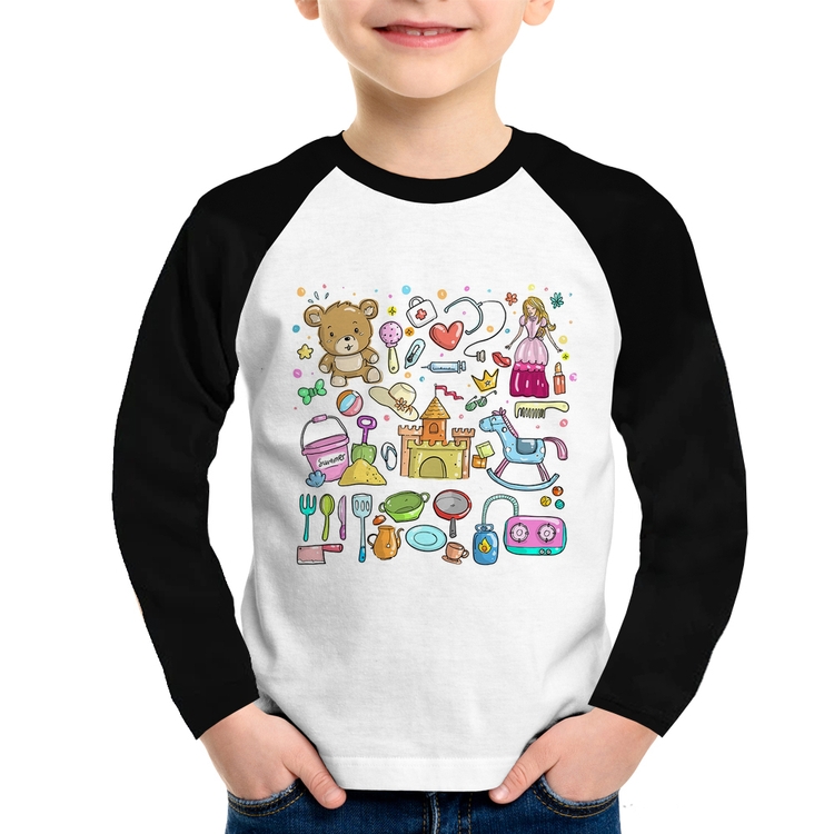 Camiseta Raglan Infantil Brinquedos Manga Longa