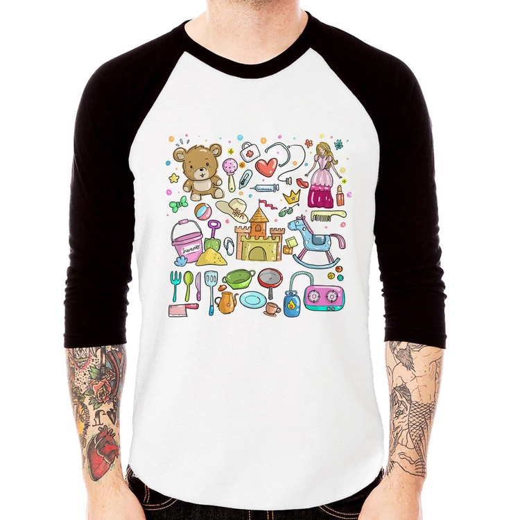 Camiseta Raglan Brinquedos Manga 3/4