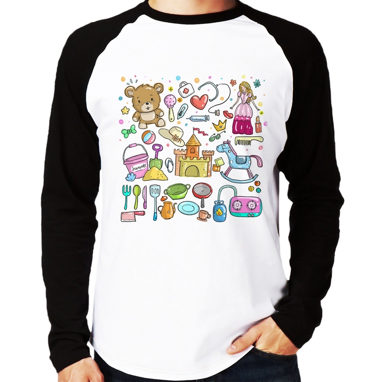 Camiseta Raglan Brinquedos Manga Longa