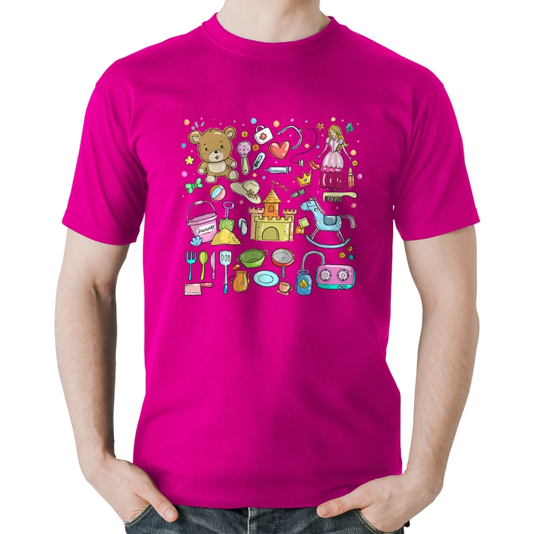 Camiseta Algodão Brinquedos - Rosa