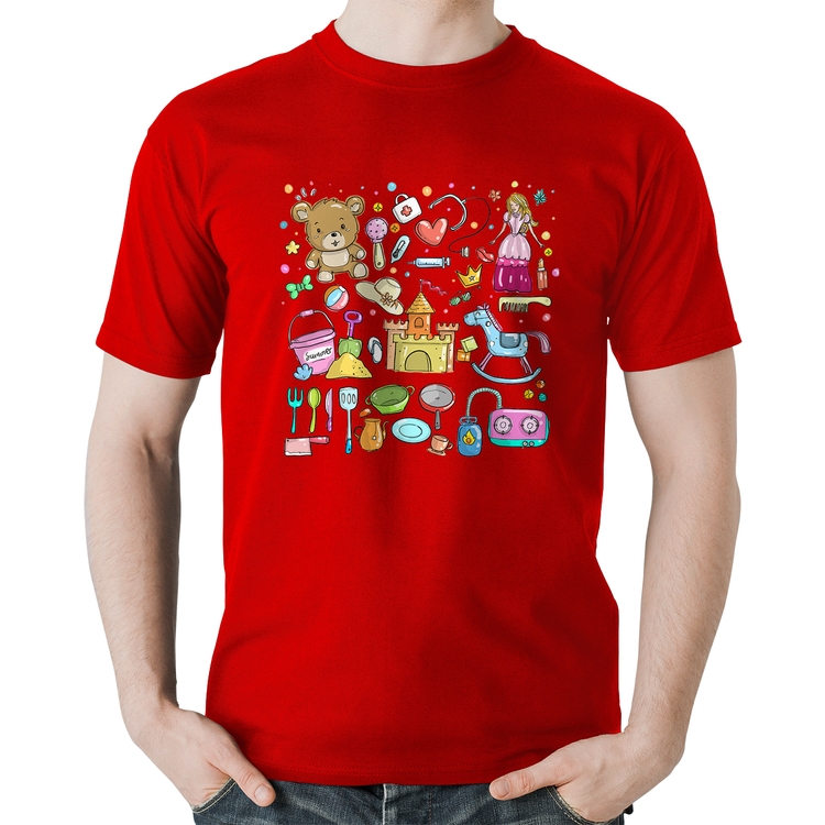 Camiseta Algodão Brinquedos - Vermelha