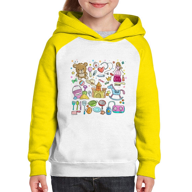 Moletom Infantil Brinquedos - Branco/Amarelo