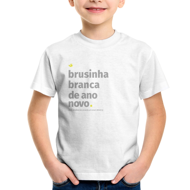 Camiseta Infantil Brusinha branca de ano novo