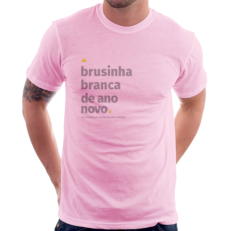 Camiseta Brusinha branca de ano novo - Rosa Bebê