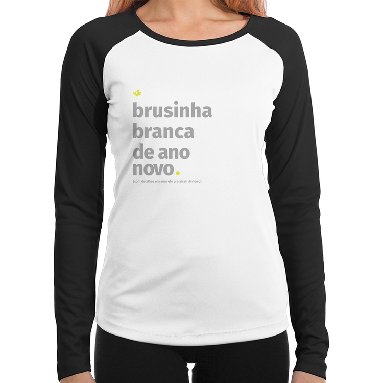 Baby Look Raglan Brusinha branca de ano novo Manga Longa