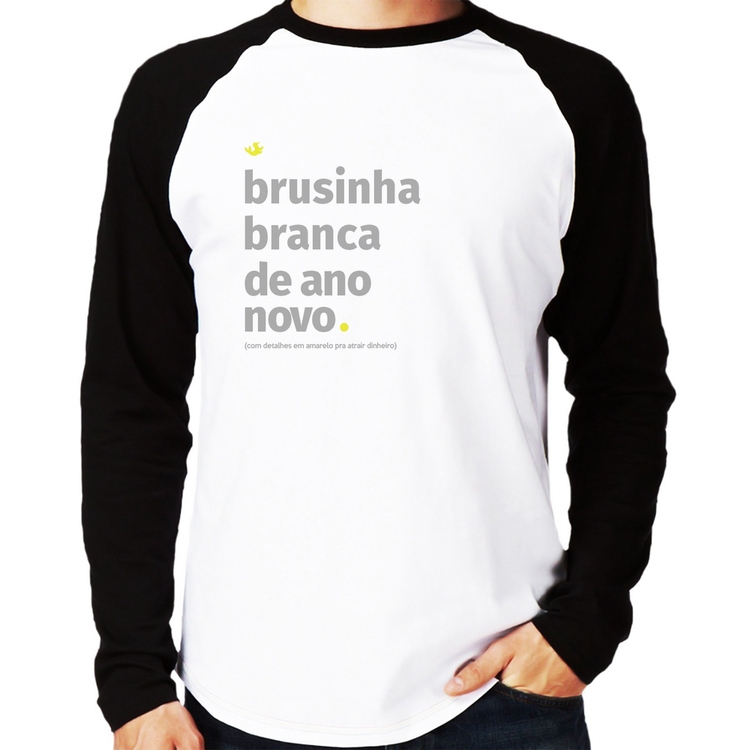 Camiseta Raglan Brusinha branca de ano novo Manga Longa