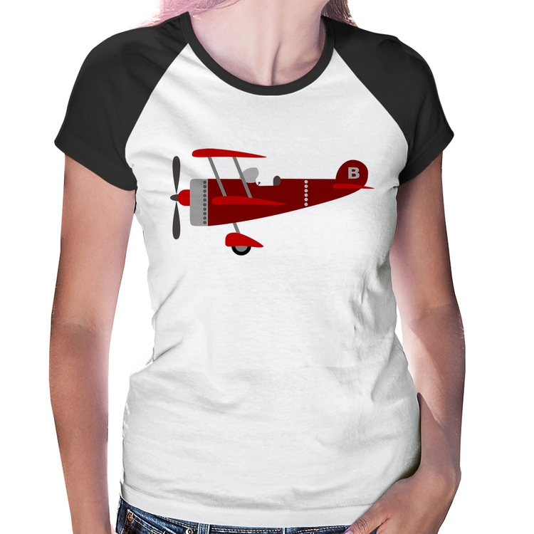 Baby Look Raglan Avião Biplano