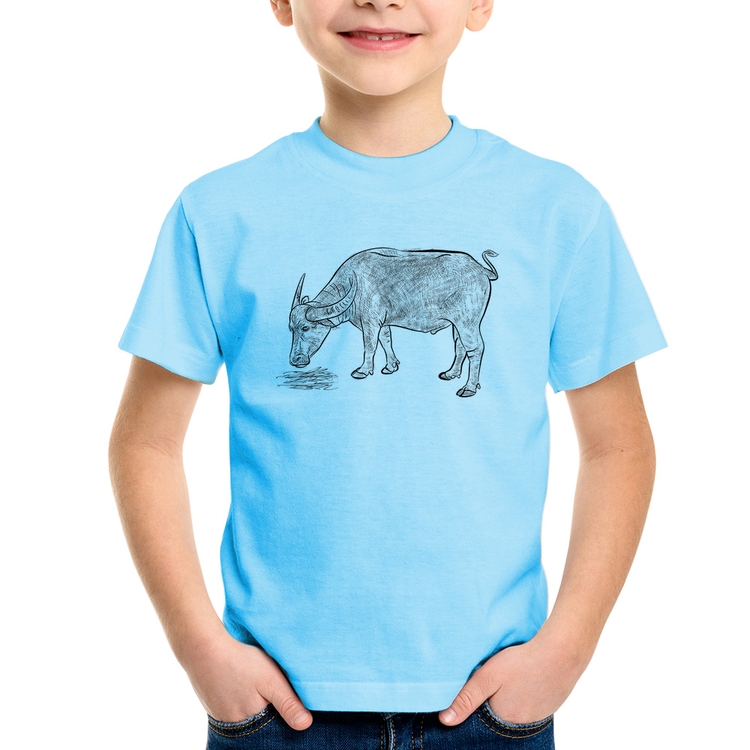 Camiseta Infantil Búfalo - Azul Bebê