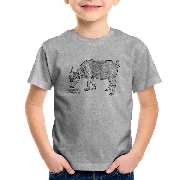 Camiseta Infantil Búfalo - Cinza