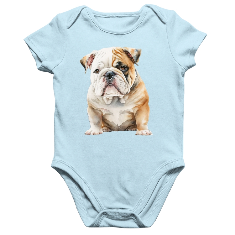 Body Bebê Algodão Bulldog-Inglês - Azul Bebê